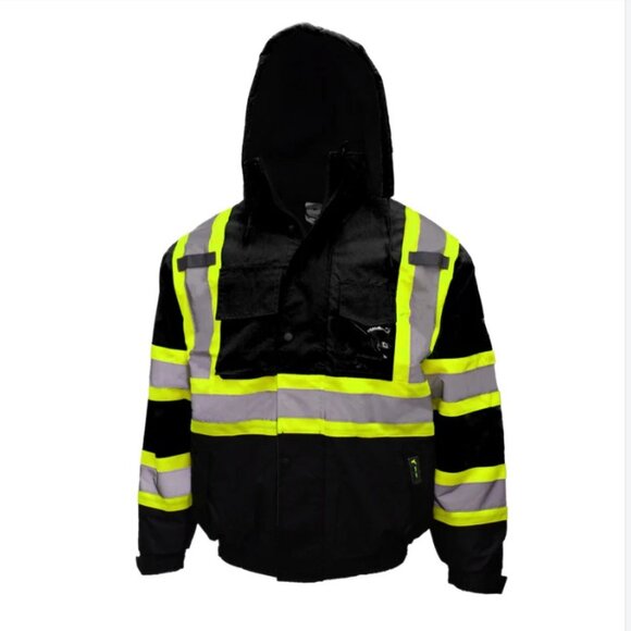 RK WJ9013 Men's ANSI Cla-1 Safety Bomber Jacket w/ Detachable Hood Reflective 4X - Picture 1 of 9